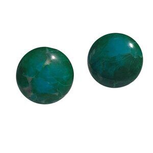 Vintage Dyed Green Stone Round Clip On Earrings Latch Back Natural Costume Gift